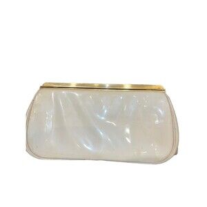BLOCK White Patent Leather Purse Clutch Envelope Snap Close Lined Zip Pocket